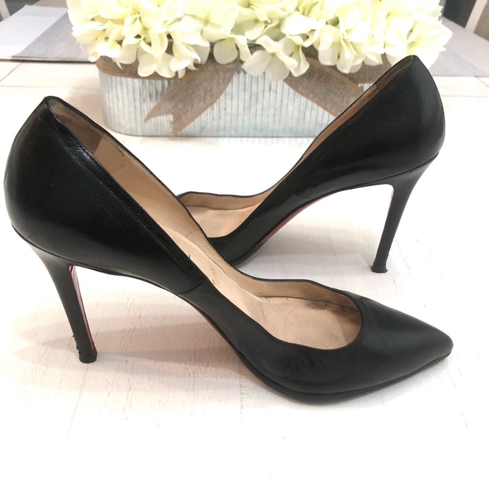 Christian Louboutin Black Leather Pointed Heels Sz 39 1/2 - Picture 9 of 15